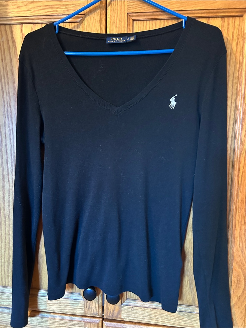 Polo by Ralph Lauren Black V-Neck Long Sleeve Tee with Embroidered Pony